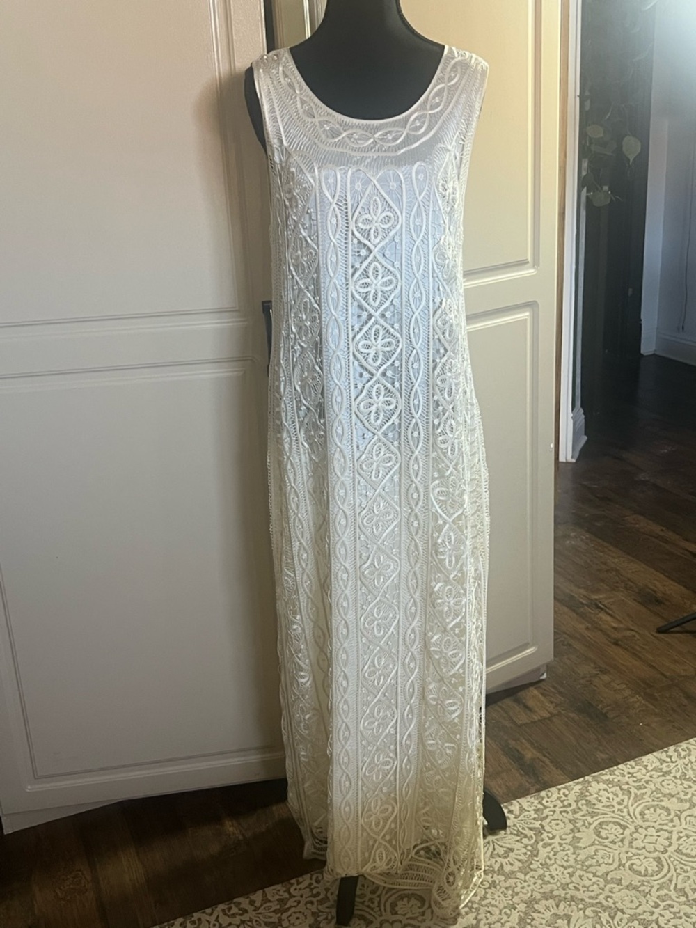 Vintage Carole little crochet lace maxi dress silk slip size 16 boho cottagecore